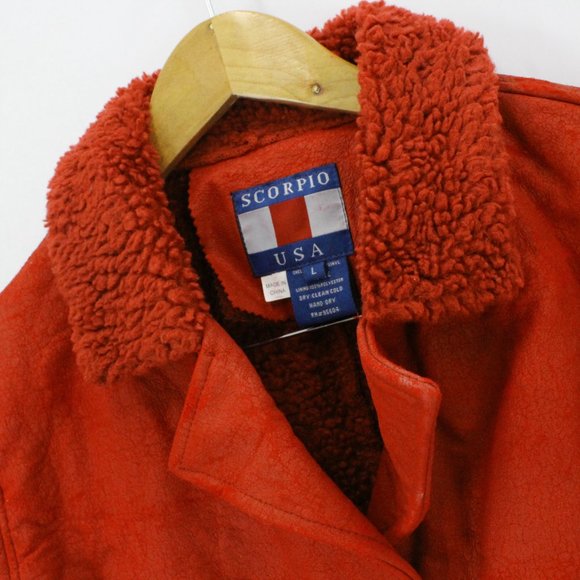 Vintage Scorpio USA Men's Casual Retro Red Suede Button Front Coat Jacket L 90s - Picture 7 of 10